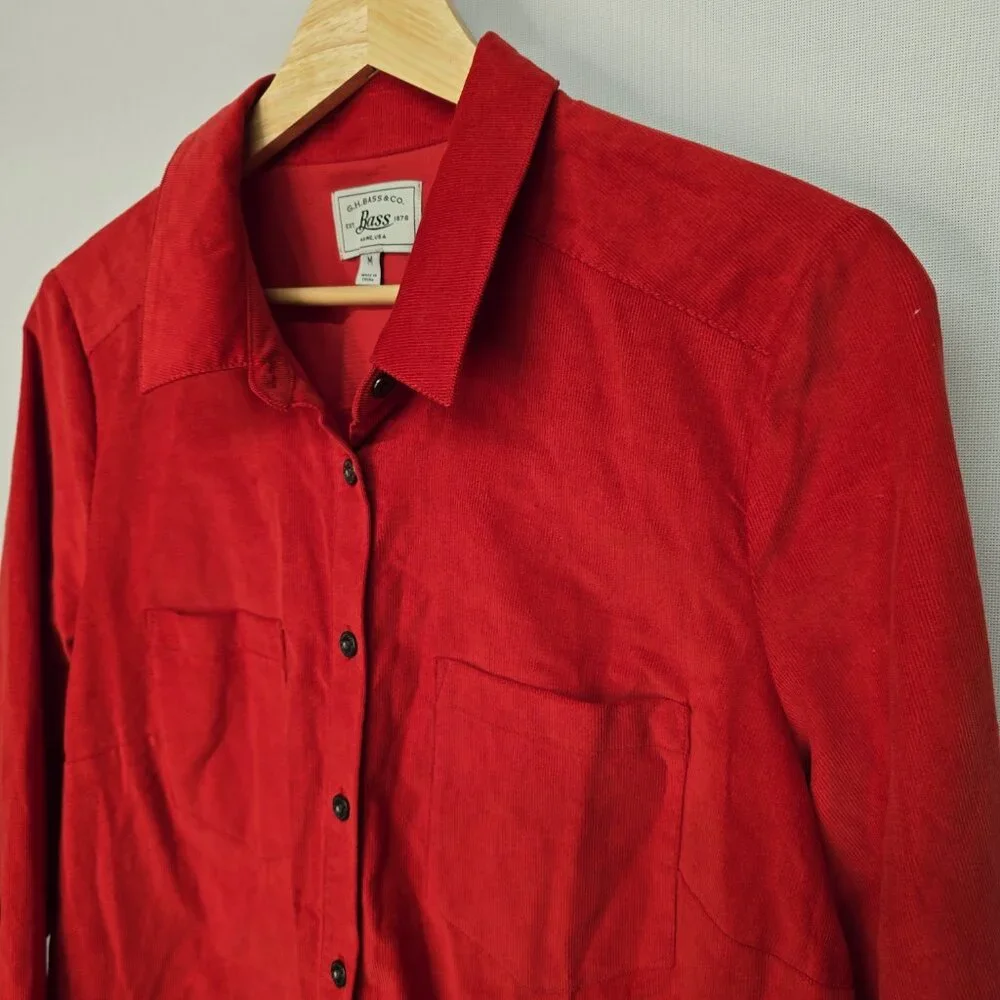 NWT G.H. Bass & Co. Red Corduroy Button-Up Shirt Dress - Medium - Picture 2 of 11